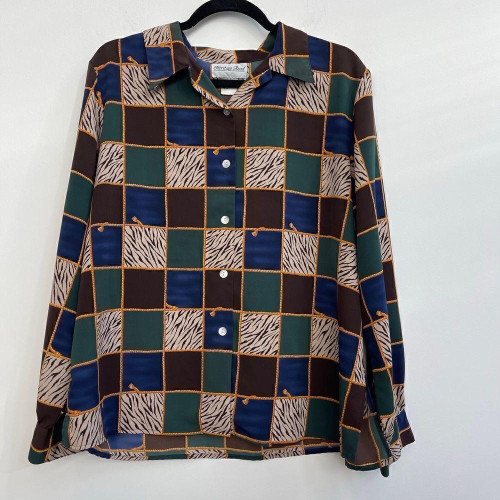 Vintage Heritage Road Checkered Abstract Funky Button Up Top - Size 16